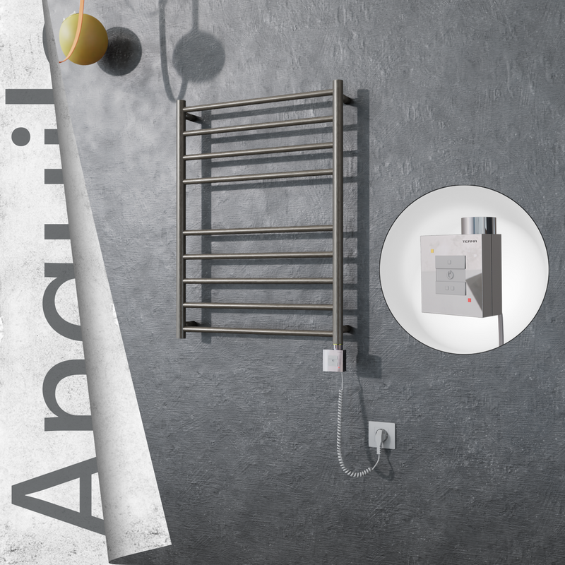 Angulia Sèche-serviettes Électrique en Inox 600x790 Poli Satiné (KTX1 Thermostat) 200W Câble Spiralé 