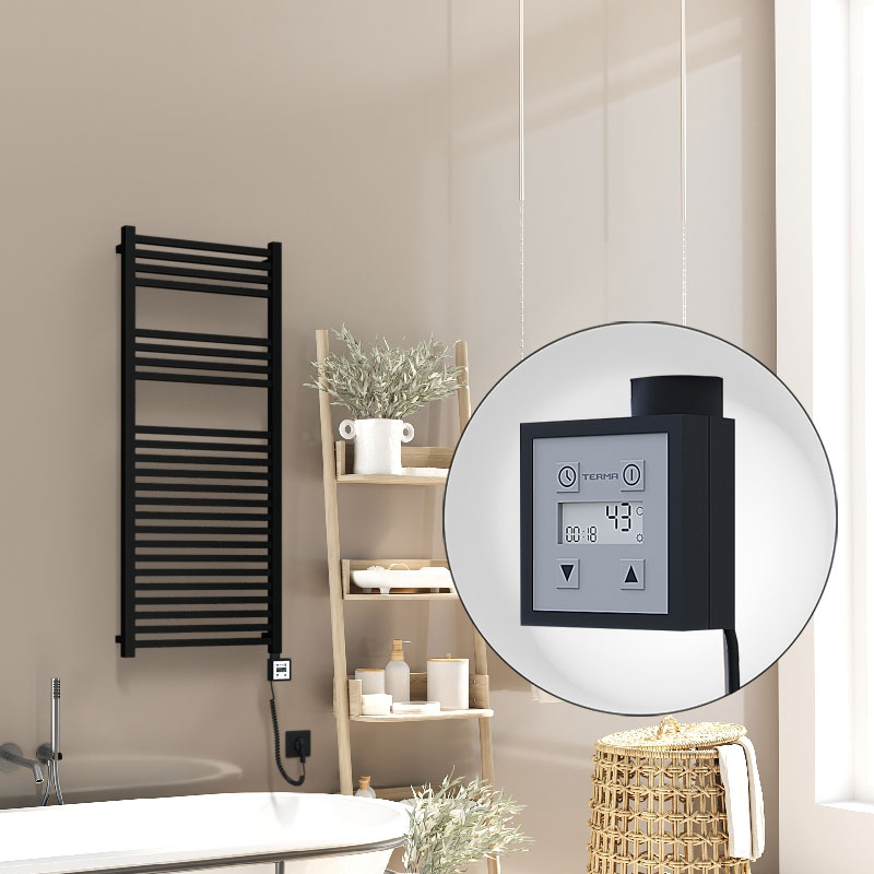 Barbados Electric Towel Warmer 500x1200 Matte Black Ktx3 600 W (Spiral Cable)