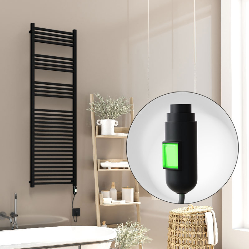 Barbados Electric Towel Warmer 500x1600 Matte Black (On/Off) 600 W