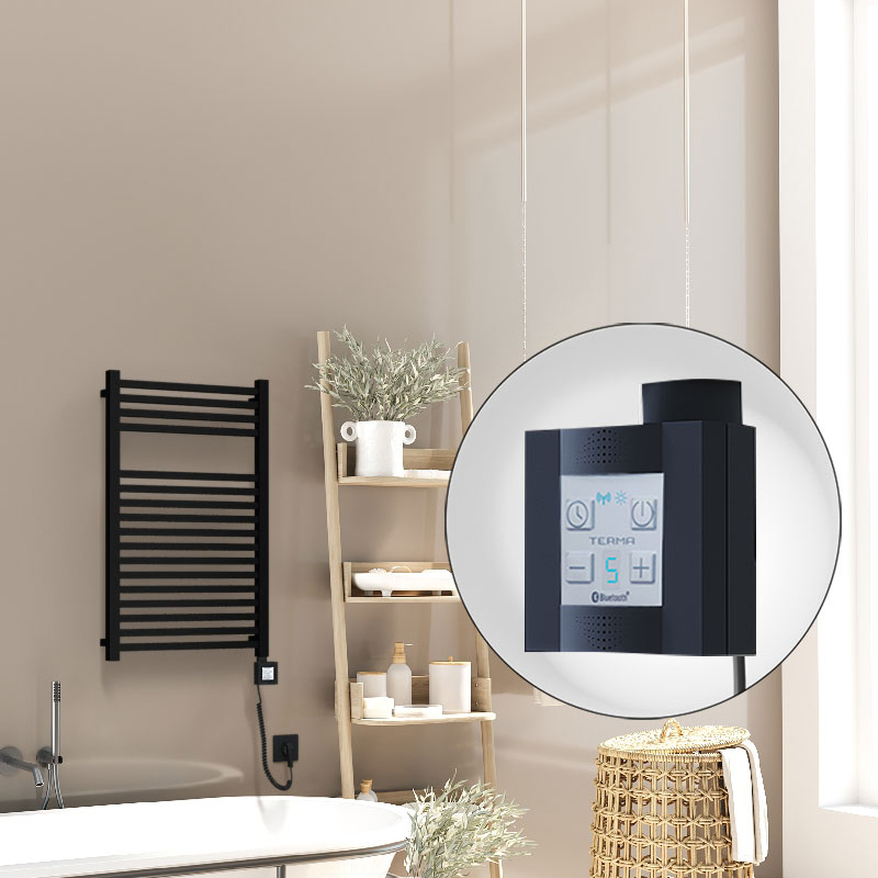 Barbados Electric Towel Warmer 500x800 Matte Black Ktx4 300 W (Spiral Cable)