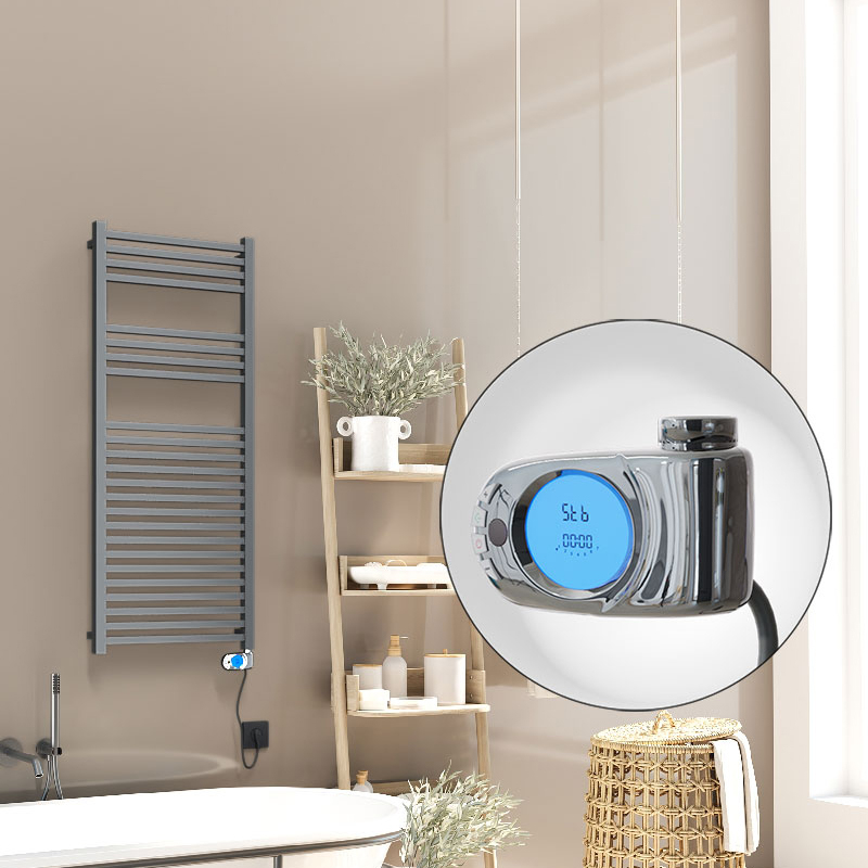 Barbados Sèche Serviettes Electrique 600 Watt 500x1200 Anthracite (Thermostat Musa) - 1