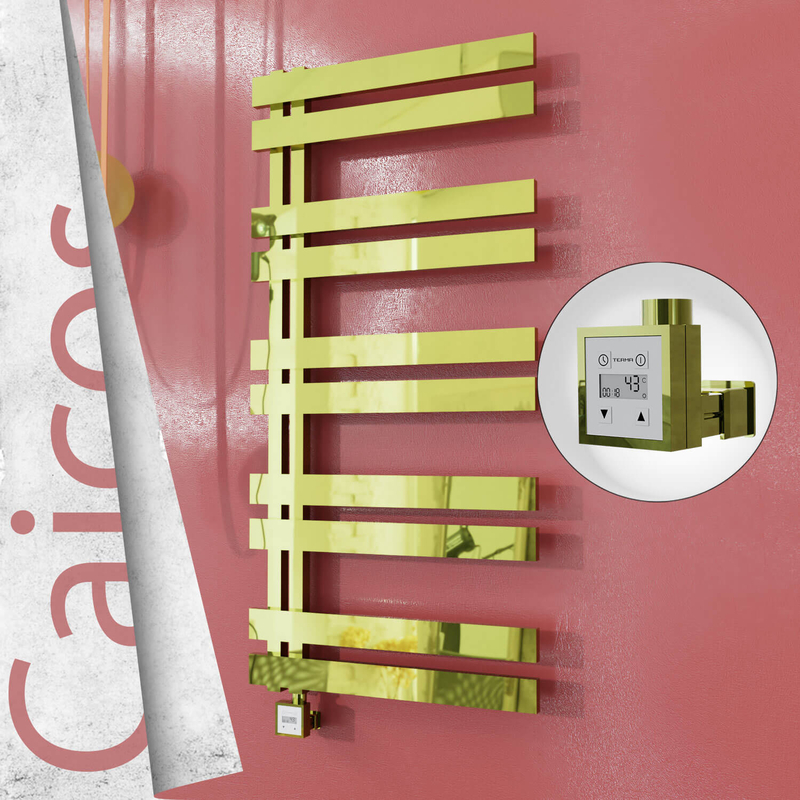 Caicos Electric Stainless Steel Towel Rail 400x1260 Gold (KTX3 Thermostat) 300W