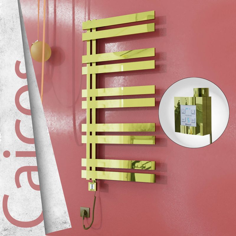 Caicos Electric Stainless Steel Towel Rail 400x1260 Gold (KTX4 Thermostat) 300W Spiral Cable