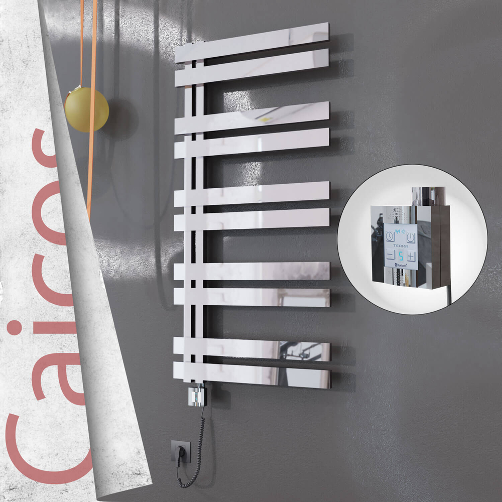 Caicos Electric Stainless Steel Towel Rail 400x1260 Mirror Polished (KTX4 Thermostat) 300W Spiral Cable - 1