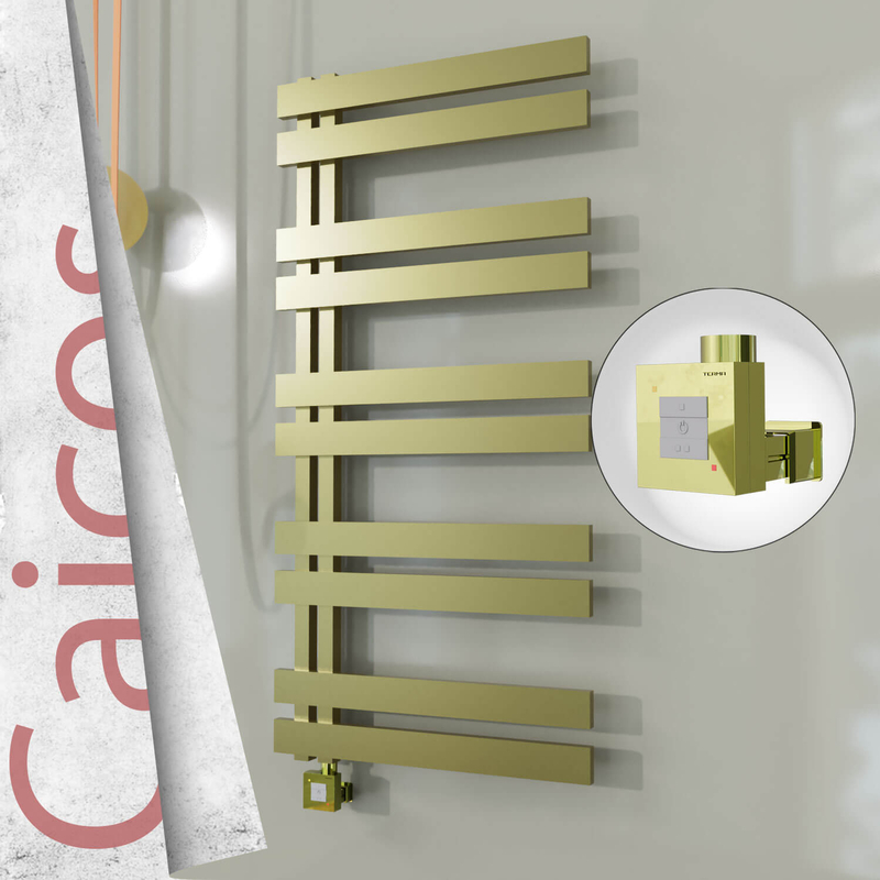 Caicos Electric Stainless Steel Towel Rail 400x1260 Satin Gold (KTX1 Thermostat) 300W