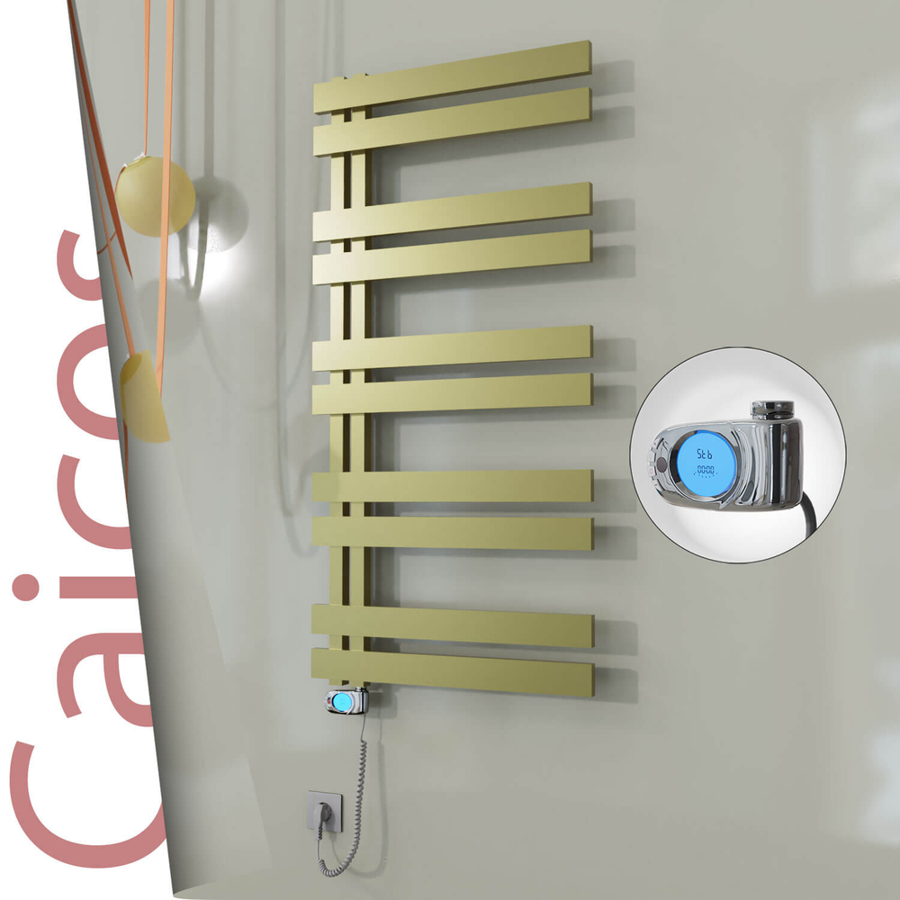 Caicos Electric Stainless Steel Towel Rail 400x1260 Satin Gold (Musa Thermostat) 300W - 1