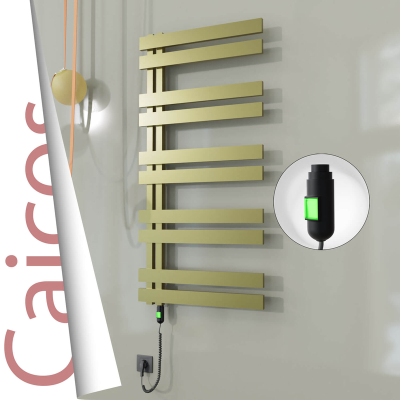 Caicos Electric Stainless Steel Towel Rail 400x1260 Satin Gold (On/Off Switch) 300W 