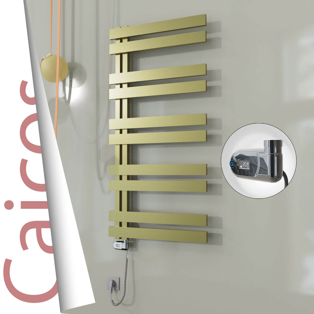 Caicos Electric Stainless Steel Towel Rail 400x1260 Satin Gold (Thesis Thermostat) 300W - 1