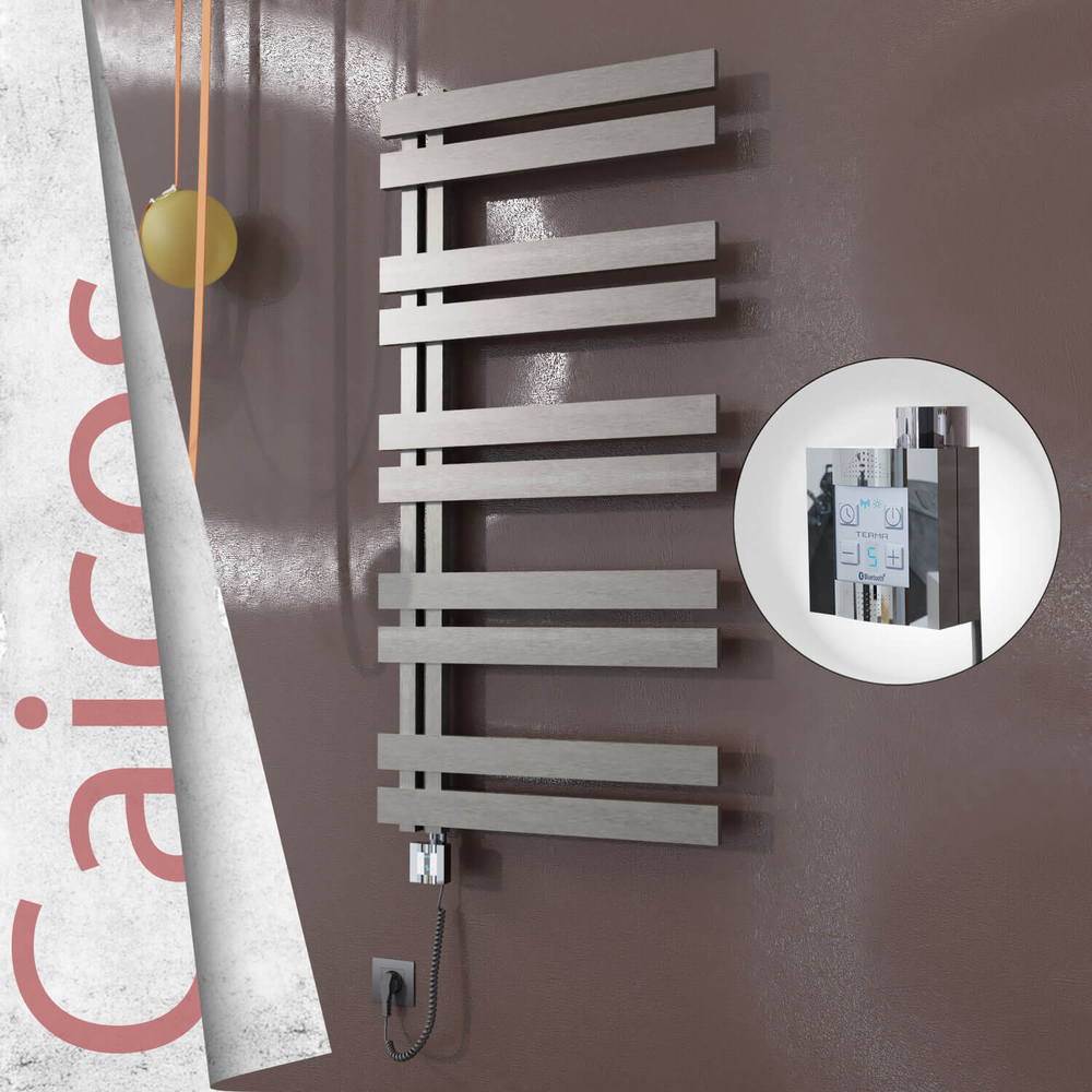 Caicos Electric Stainless Steel Towel Rail 400x1260 Satin Polished (KTX4 Thermostat) 300W Spiral Cable - 1
