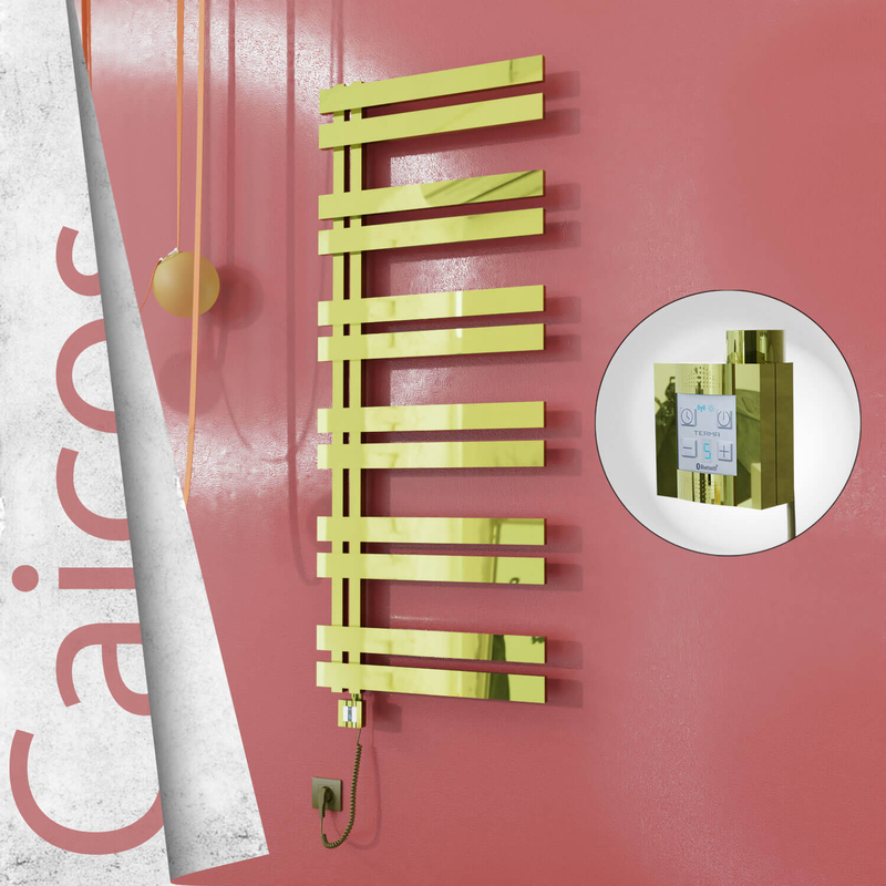 Caicos Electric Stainless Steel Towel Rail 400x1530 Gold (KTX4 Thermostat) 600W Spiral Cable