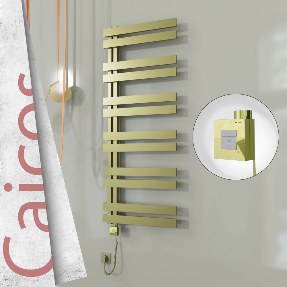 Caicos Electric Stainless Steel Towel Rail 400x1530 Satin Gold (KTX1 Thermostat) 600W Spiral Cable - 1