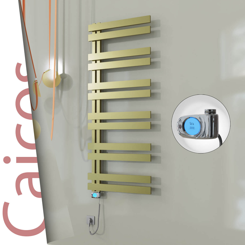 Caicos Electric Stainless Steel Towel Rail 400x1530 Satin Gold (Musa Thermostat) 600W - 1