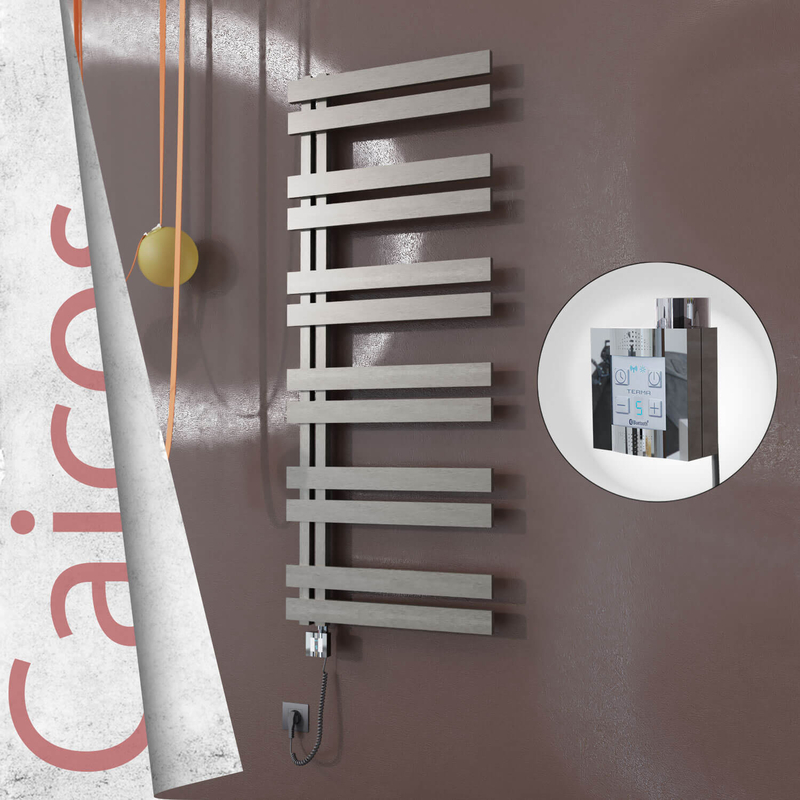 Caicos Electric Stainless Steel Towel Rail 400x1530 Satin Polished (KTX4 Thermostat) 600W Spiral Cable