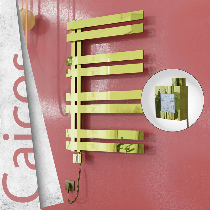 Caicos Electric Stainless Steel Towel Rail 400x990 Gold (KTX4 Thermostat) 300W Spiral Cable