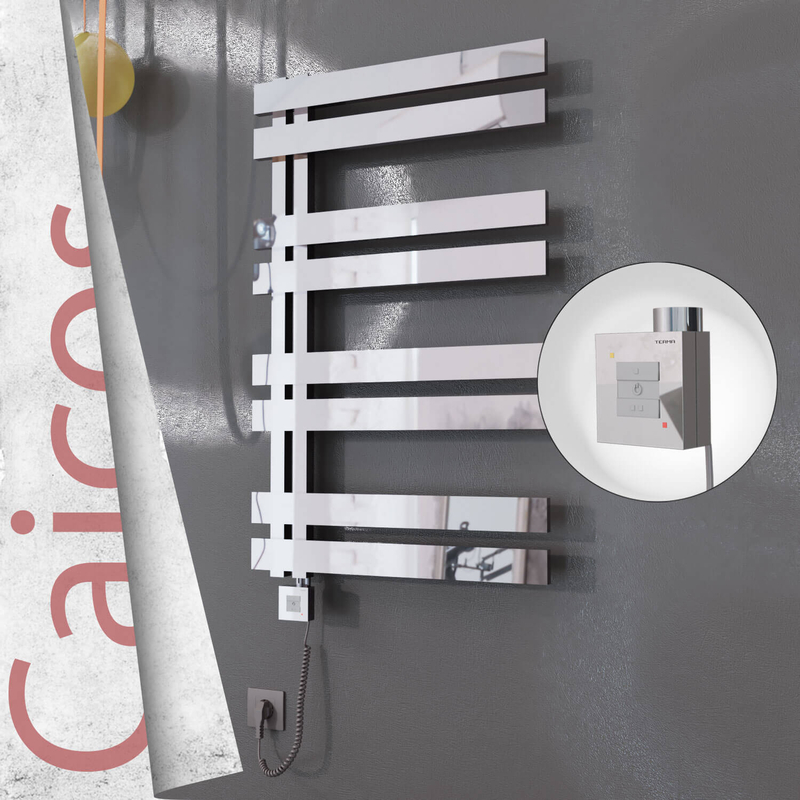 Caicos Electric Stainless Steel Towel Rail 400x990 Mirror Polished (KTX1 Thermostat) 300W Spiral Cable