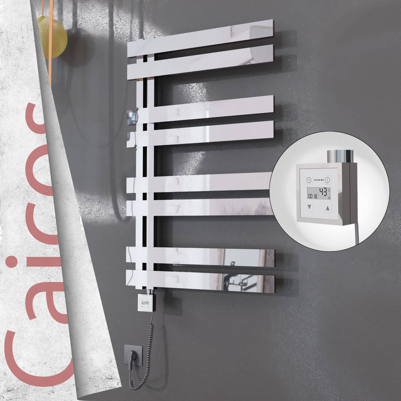 Caicos Electric Stainless Steel Towel Rail 400x990 Mirror Polished (KTX3 Thermostat) 300W Spiral Cable