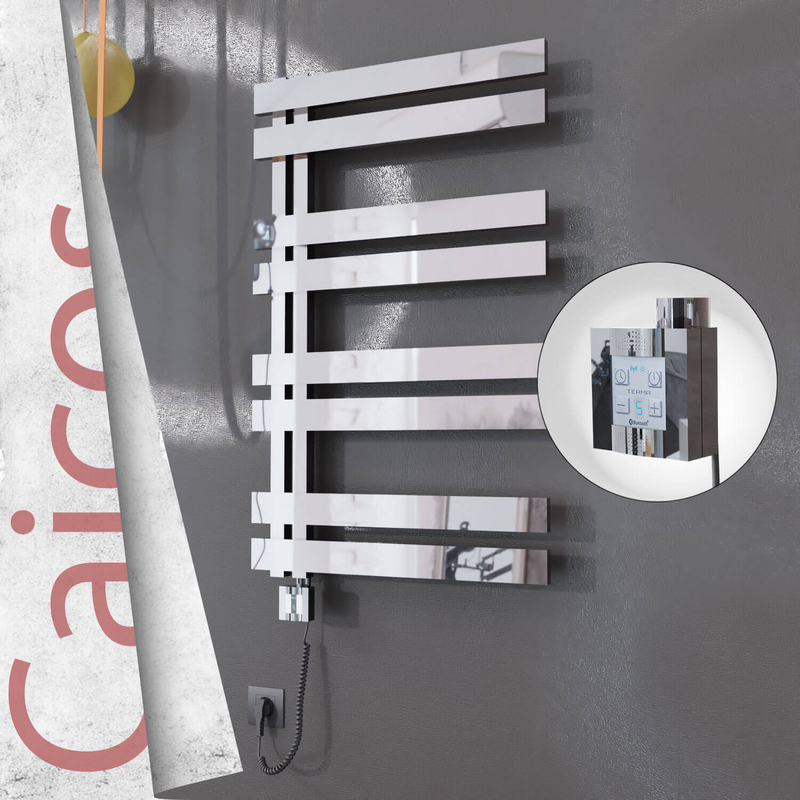 Caicos Electric Stainless Steel Towel Rail 400x990 Mirror Polished (KTX4 Thermostat) 300W Spiral Cable