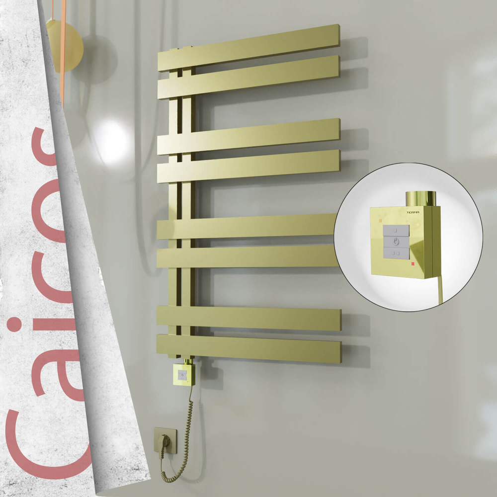 Caicos Electric Stainless Steel Towel Rail 400x990 Satin Gold (KTX1 Thermostat) 300W Spiral Cable - 1