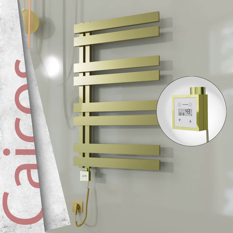 Caicos Electric Stainless Steel Towel Rail 400x990 Satin Gold (KTX3 Thermostat) 300W Spiral Cable