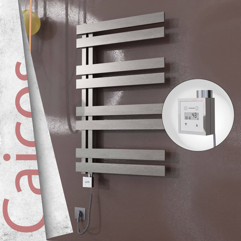 Caicos Electric Stainless Steel Towel Rail 400x990 Satin Polished (KTX3 Thermostat) 300W Spiral Cable