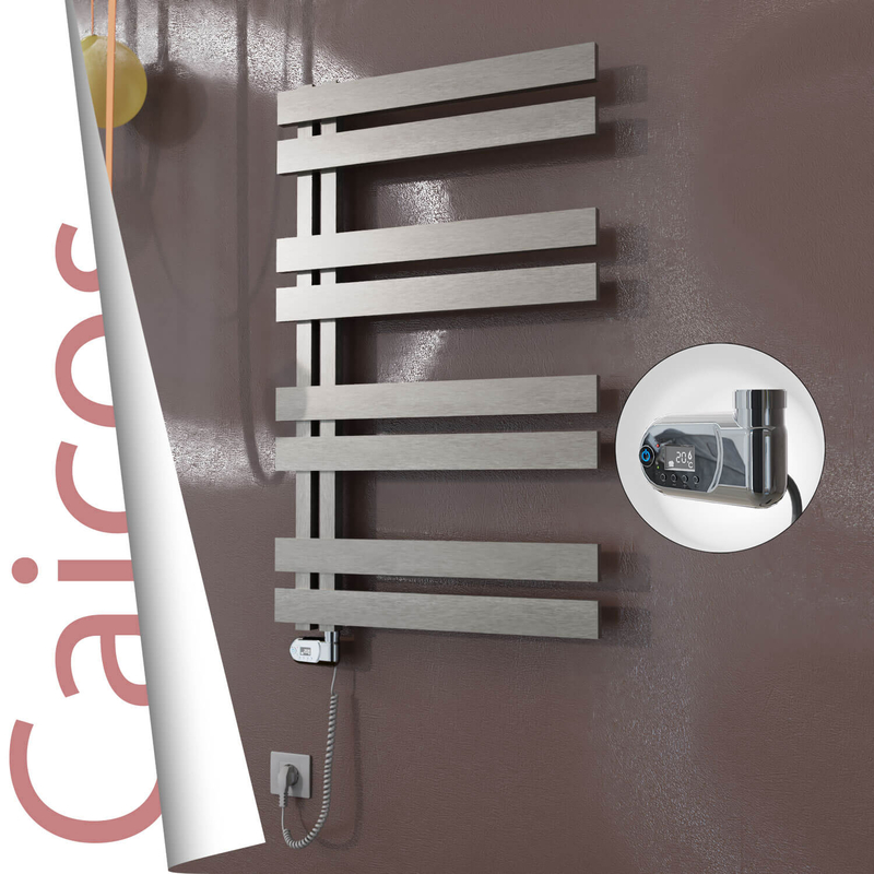 Caicos Electric Stainless Steel Towel Rail 400x990 Satin Polished (Thesis Thermostat) 300W 