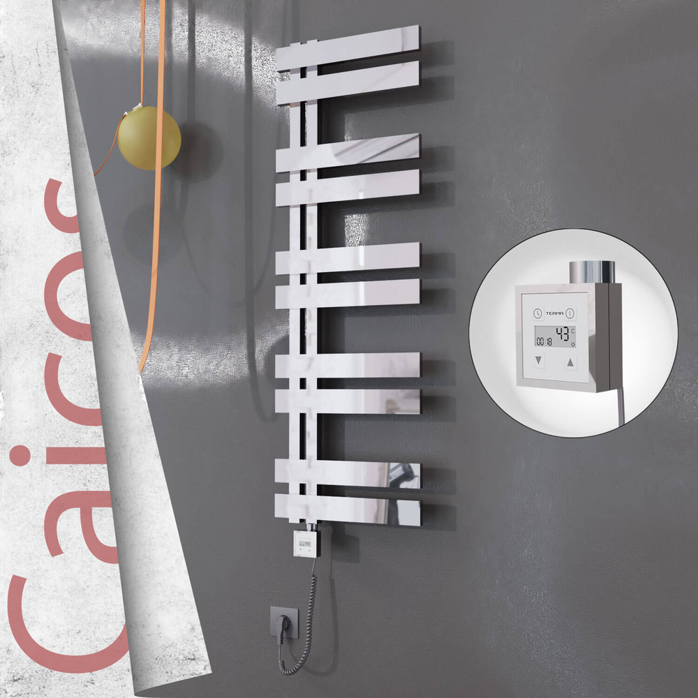 Caicos Electric Stainless Steel Towel Rail 500x1260 Mirror Polished (KTX3 Thermostat) 600W Spiral Cable - 1