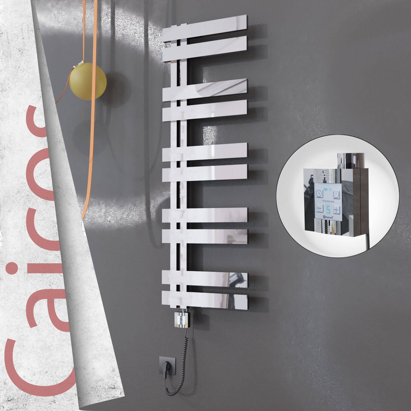 Caicos Electric Stainless Steel Towel Rail 500x1260 Mirror Polished (KTX4 Thermostat) 600W Spiral Cable