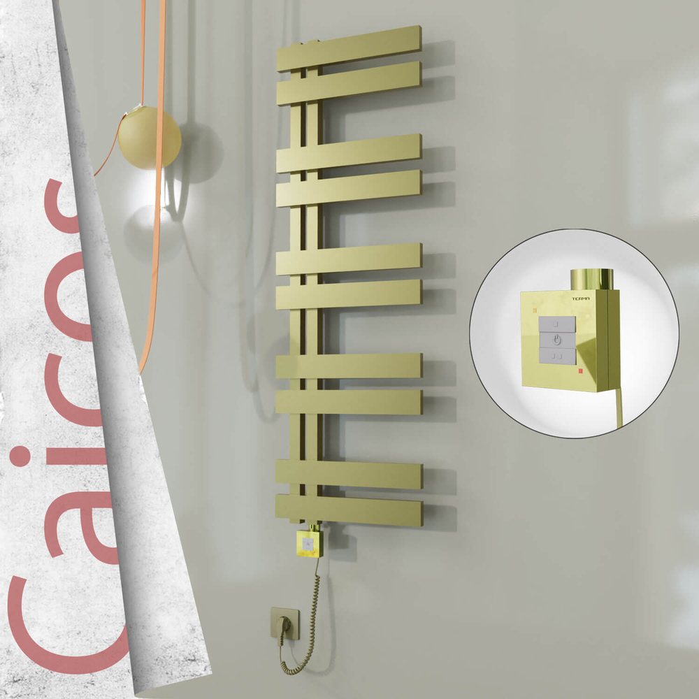 Caicos Electric Stainless Steel Towel Rail 500x1260 Satin Gold (KTX1 Thermostat) 600W Spiral Cable - 1