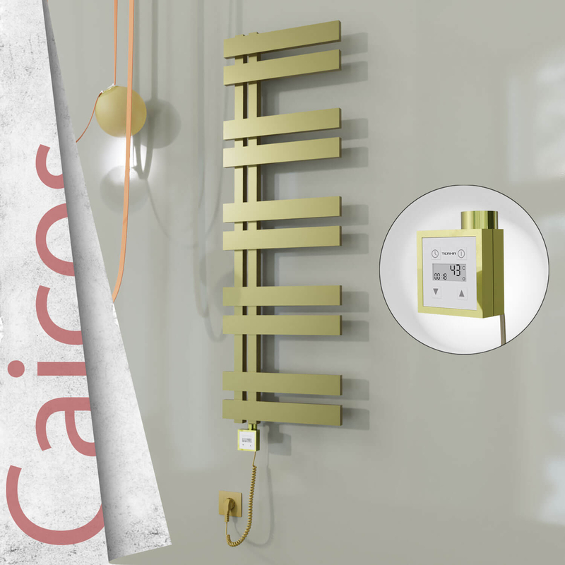 Caicos Electric Stainless Steel Towel Rail 500x1260 Satin Gold (KTX3 Thermostat) 600W Spiral Cable