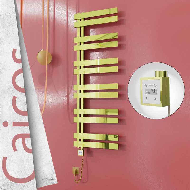 Caicos Electric Stainless Steel Towel Rail 500x1530 Gold (KTX3 Thermostat) 600W Spiral Cable