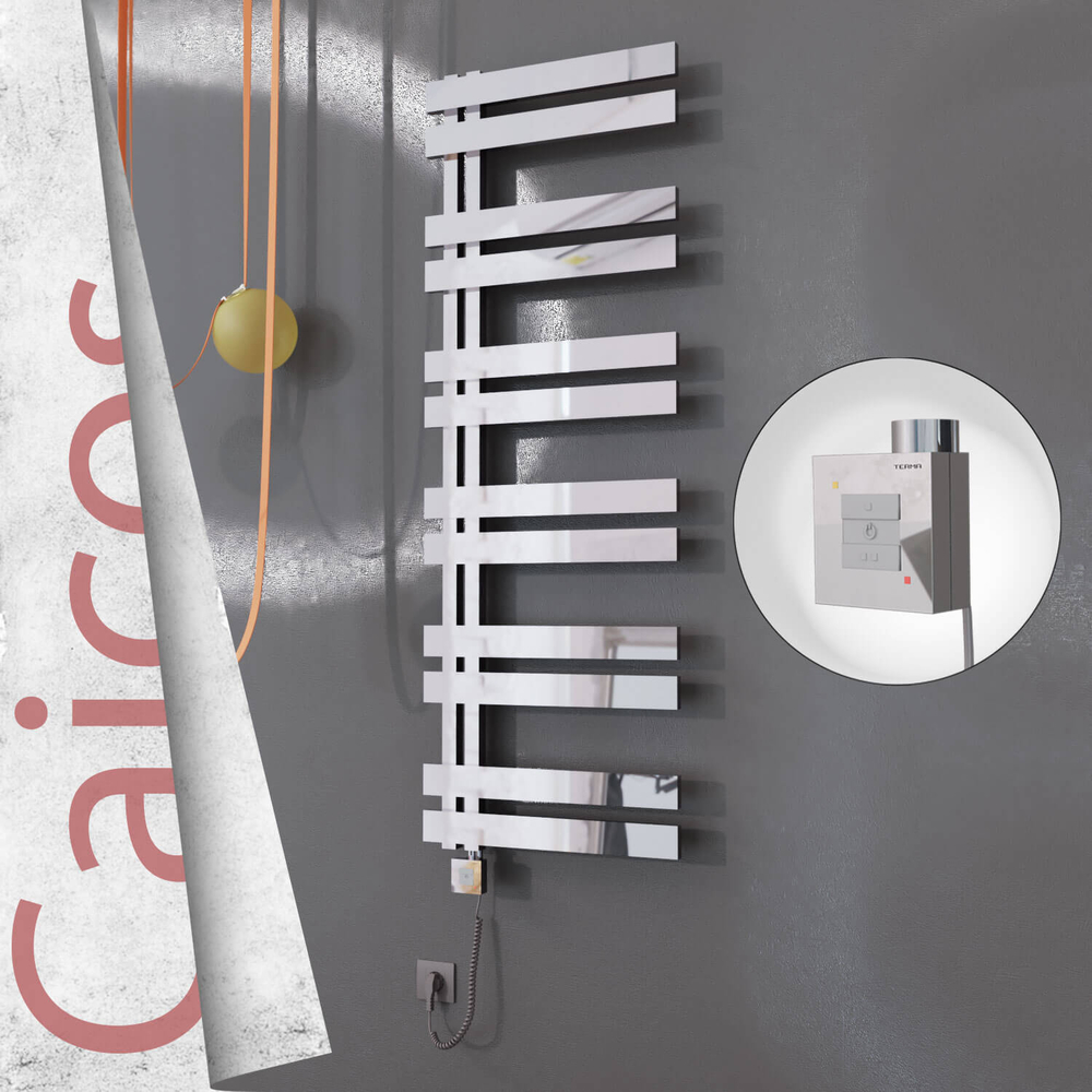 Caicos Electric Stainless Steel Towel Rail 500x1530 Mirror Polished (KTX1 Thermostat) 600W Spiral Cable - 1