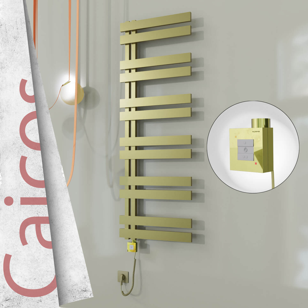 Caicos Electric Stainless Steel Towel Rail 500x1530 Satin Gold (KTX1 Thermostat) 600W Spiral Cable - 1