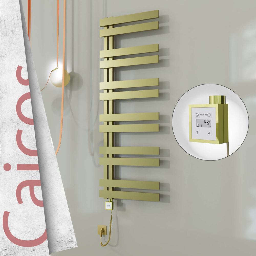Caicos Electric Stainless Steel Towel Rail 500x1530 Satin Gold (KTX3 Thermostat) 600W Spiral Cable - 1