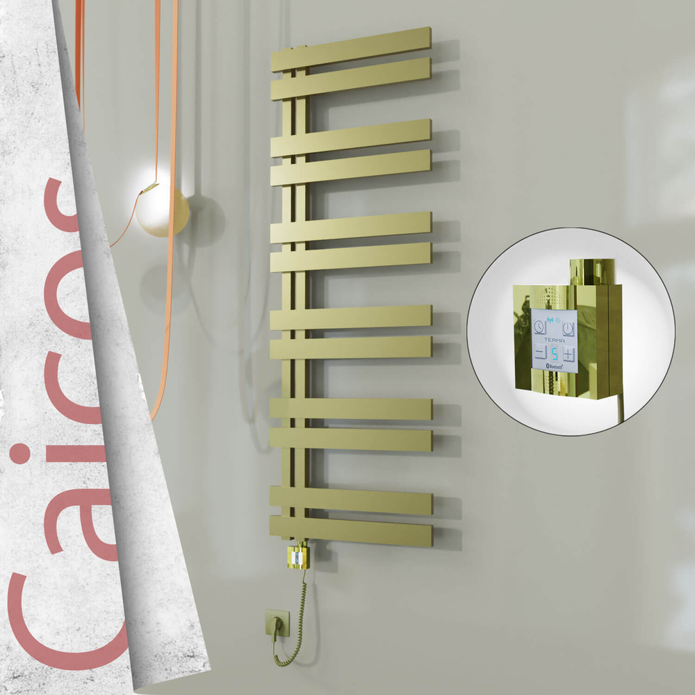 Caicos Electric Stainless Steel Towel Rail 500x1530 Satin Gold (KTX4 Thermostat) 600W Spiral Cable - 1