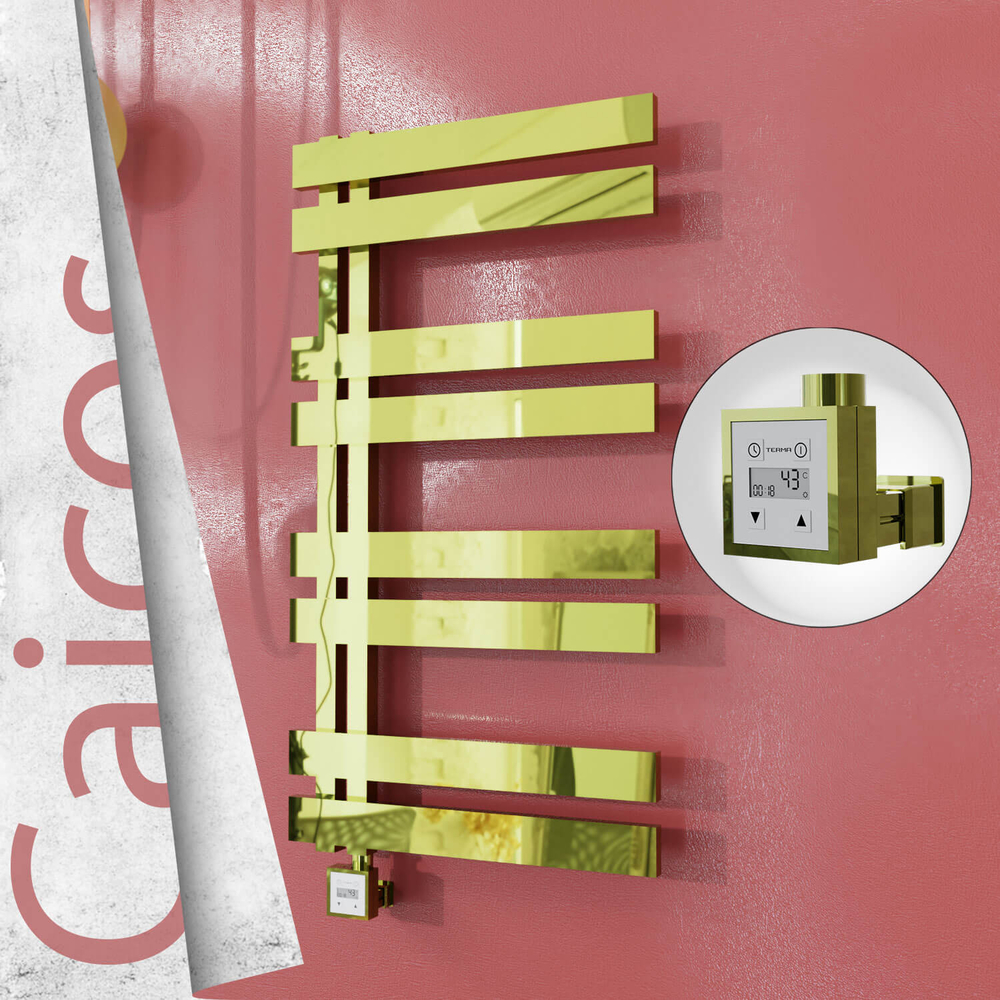 Caicos Electric Stainless Steel Towel Rail 500x990 Gold (KTX3 Thermostat) 300W - 1
