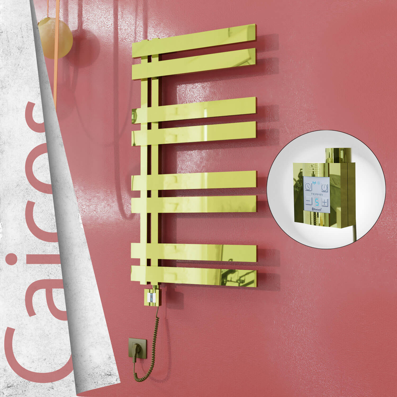 Caicos Electric Stainless Steel Towel Rail 500x990 Gold (KTX4 Thermostat) 300W Spiral Cable