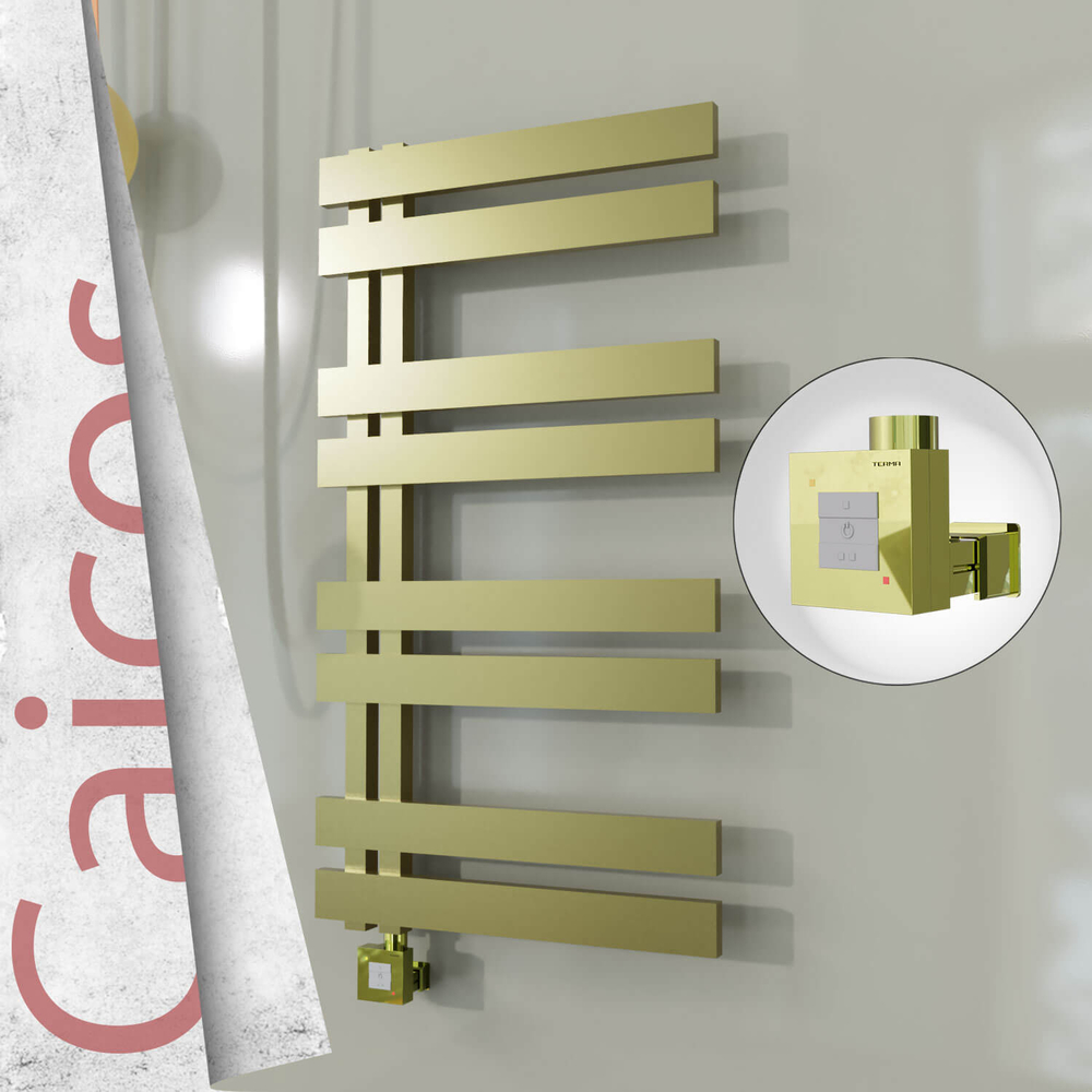 Caicos Electric Stainless Steel Towel Rail 500x990 Satin Gold (KTX1 Thermostat) 300W - 1