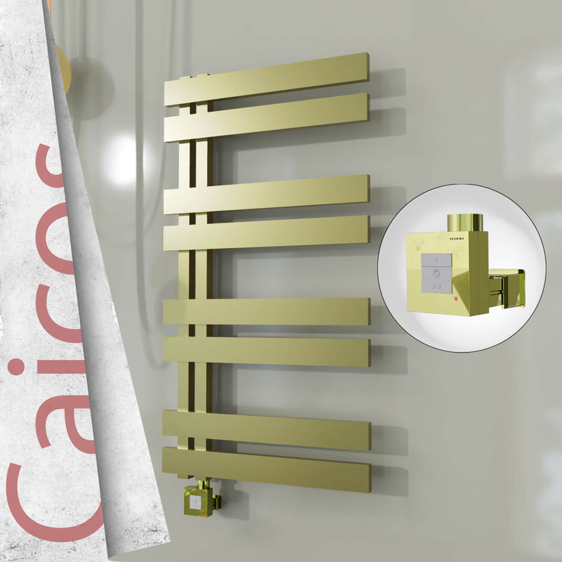 Caicos Electric Stainless Steel Towel Rail 500x990 Satin Gold (KTX1 Thermostat) 300W
