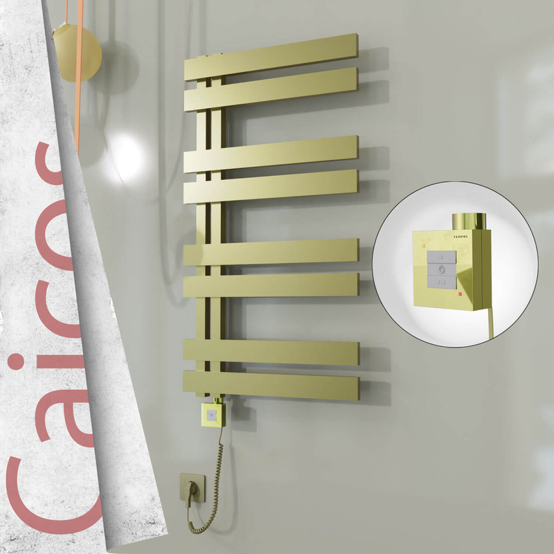 Caicos Electric Stainless Steel Towel Rail 500x990 Satin Gold (KTX1 Thermostat) 300W Spiral Cable