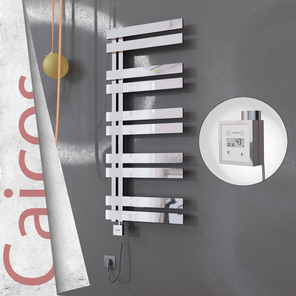 Caicos Electric Stainless Steel Towel Rail 600x1260 Mirror Polished (KTX3 Thermostat) 600W Spiral Cable - 1