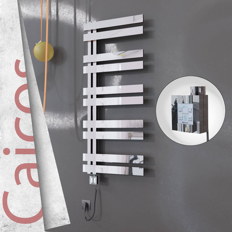 Caicos Electric Stainless Steel Towel Rail 600x1260 Mirror Polished (KTX4 Thermostat) 600W Spiral Cable