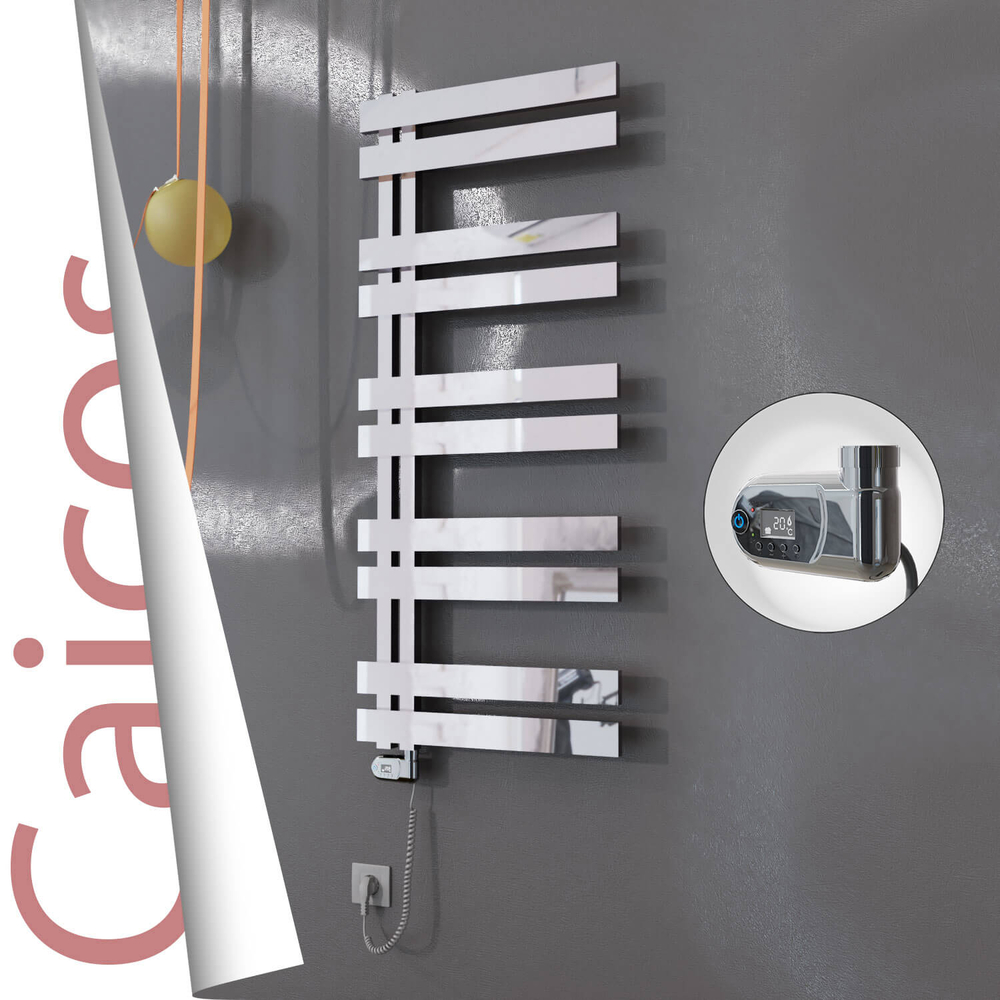 Caicos Electric Stainless Steel Towel Rail 600x1260 Mirror Polished (Thesis Thermostat) 600W - 1