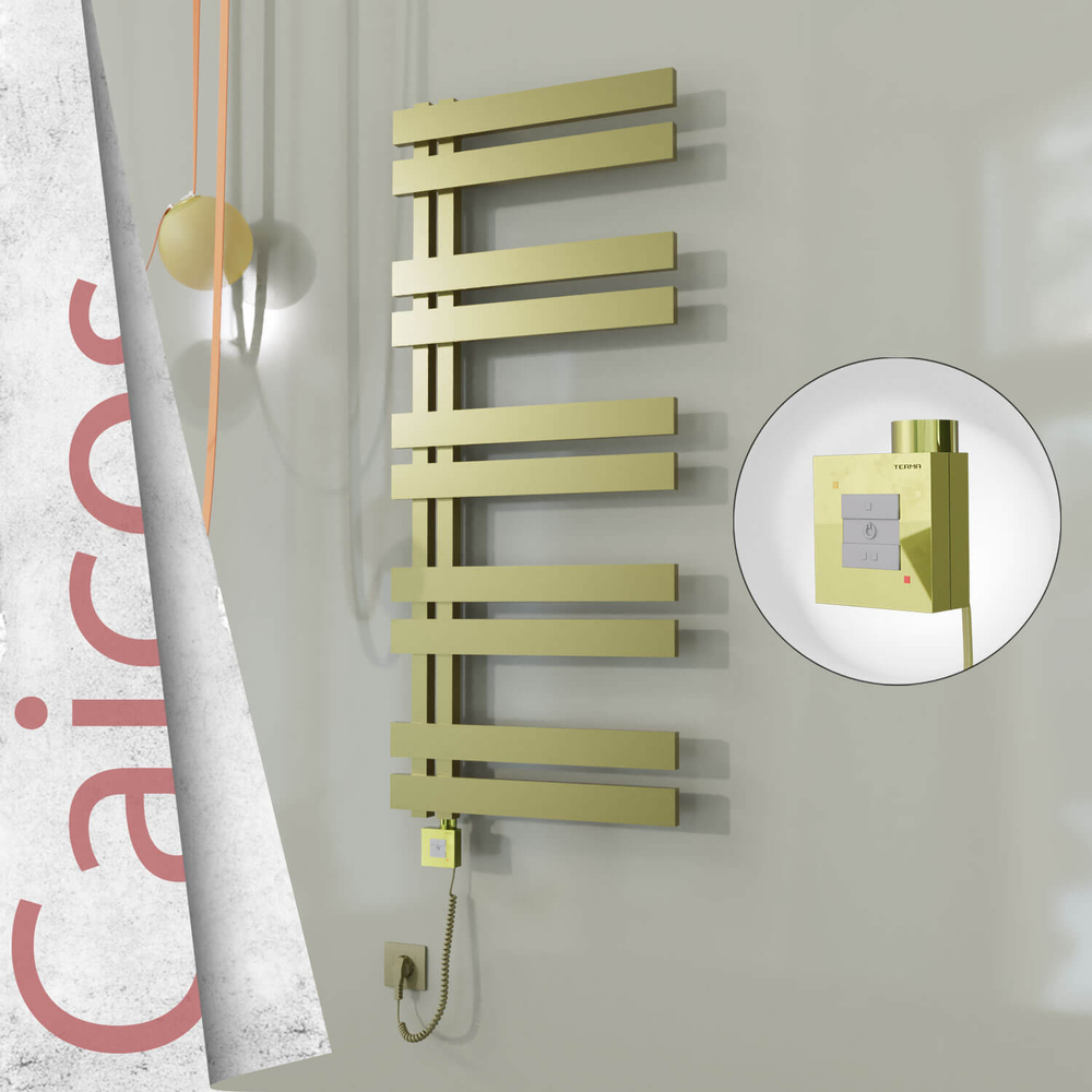 Caicos Electric Stainless Steel Towel Rail 600x1260 Satin Gold (KTX1 Thermostat) 600W Spiral Cable - 1