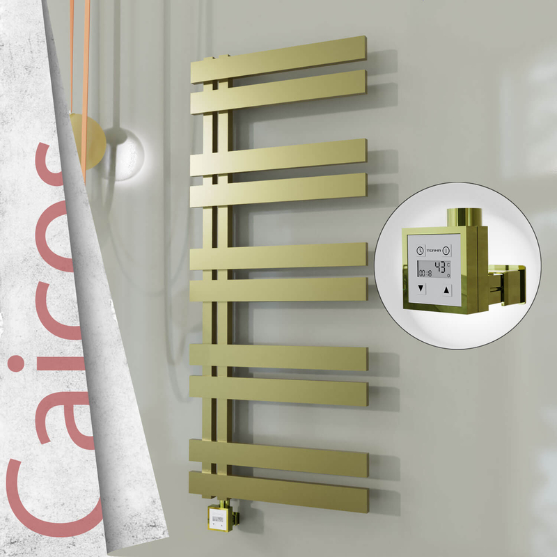 Caicos Electric Stainless Steel Towel Rail 600x1260 Satin Gold (KTX3 Thermostat) 600W 