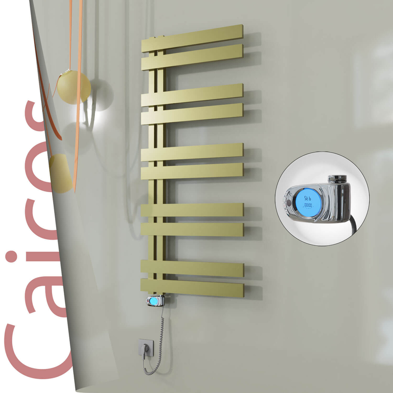 Caicos Electric Stainless Steel Towel Rail 600x1260 Satin Gold (Musa Thermostat) 600W