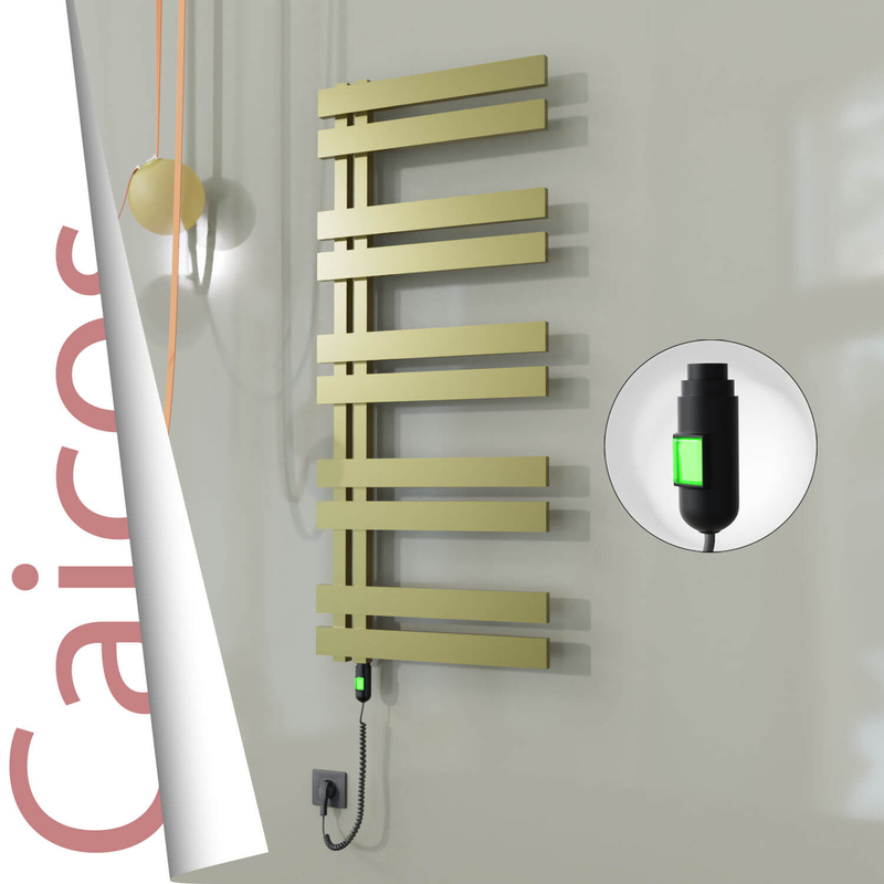 Caicos Electric Stainless Steel Towel Rail 600x1260 Satin Gold (On/Off Switch) 600W 