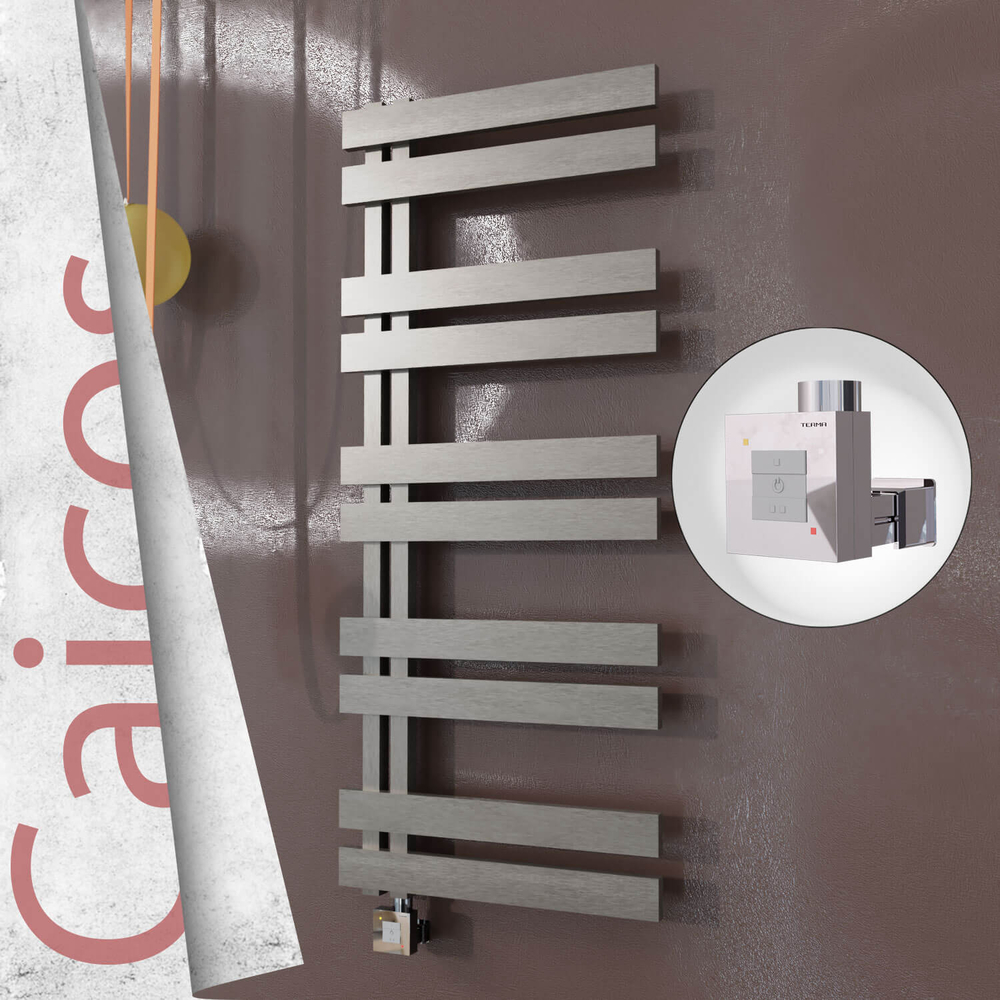 Caicos Electric Stainless Steel Towel Rail 600x1260 Satin Polished (KTX1 Thermostat) 600W - 1