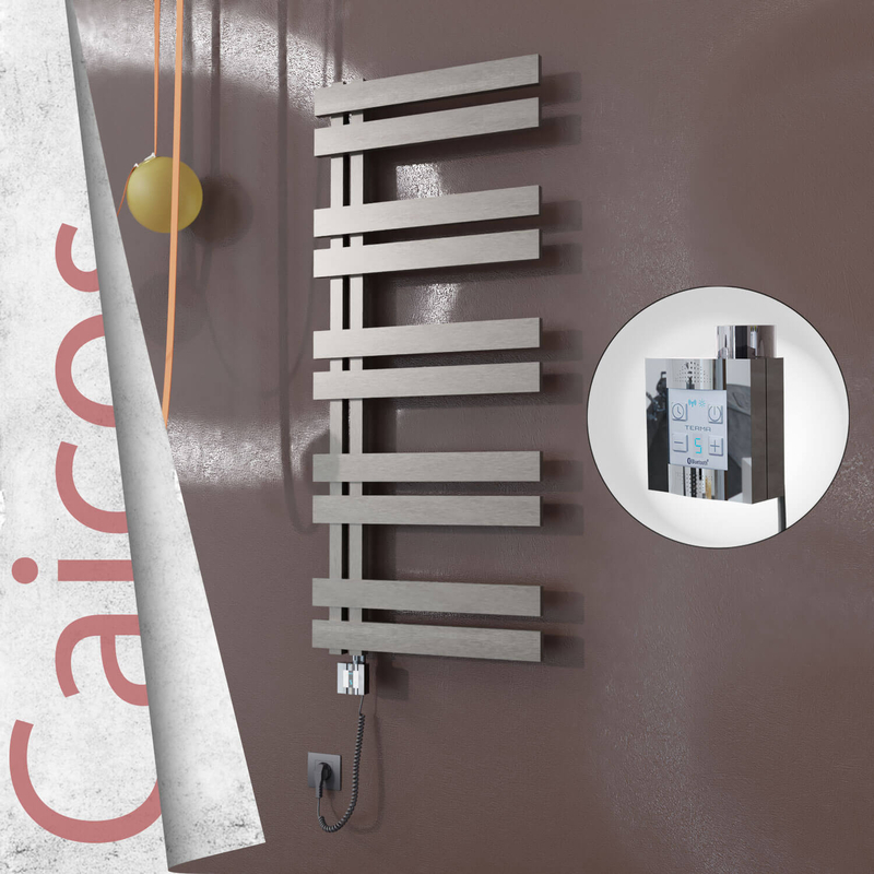 Caicos Electric Stainless Steel Towel Rail 600x1260 Satin Polished (KTX4 Thermostat) 600W Spiral Cable