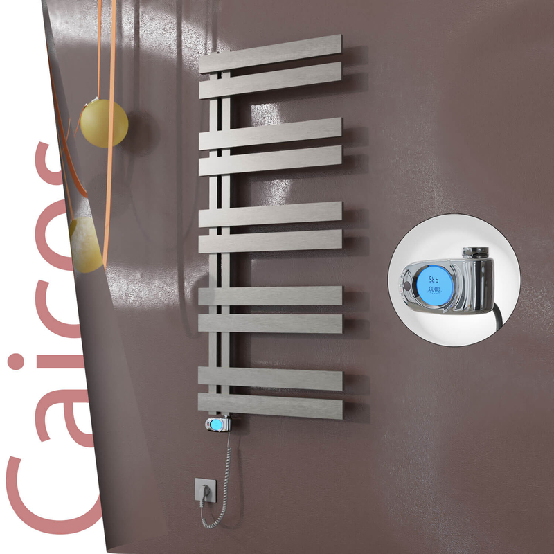 Caicos Electric Stainless Steel Towel Rail 600x1260 Satin Polished (Musa Thermostat) 600W