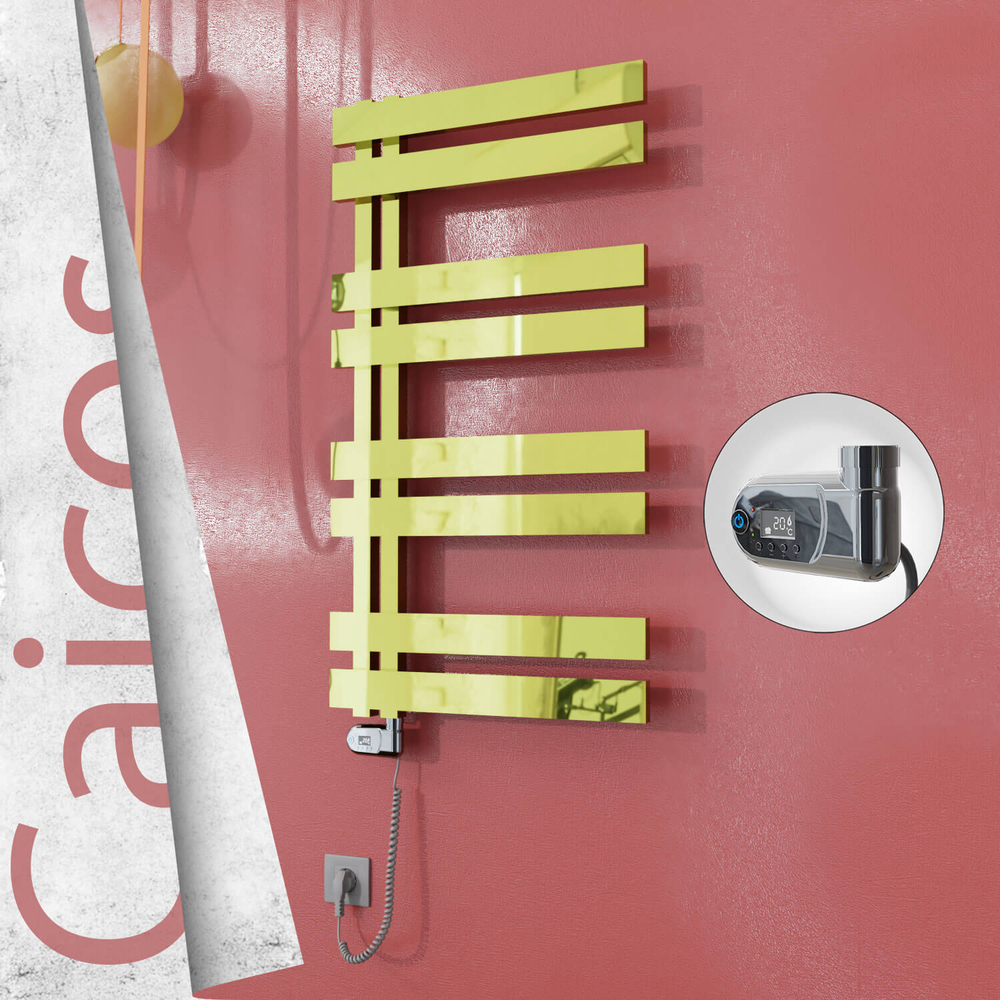 Caicos Electric Stainless Steel Towel Rail 600x1530 Gold (Thesis Thermostat) 600W - 1